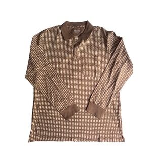 Scandia Woods Mens Long Sleeve Polo Shirt Mocha Geometric Print Size M BLB04521
